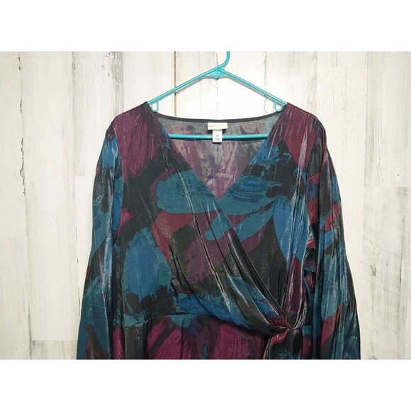 Women's Balloon Long Sleeve Midi Faux Wrap Dress - Ava & Viv Size 2X Abstract - Picture 3 of 7